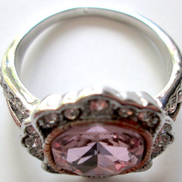 Statement Ring Sterling Silver 925 Pink Cushion Cut Pink Crystal Size 10 1/2 - Picture 8 of 13